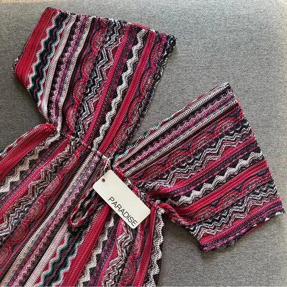 Paradise Multicolored V Neck Swim Suit Cover Up Dress Medium NWT - Picture 2 of 6